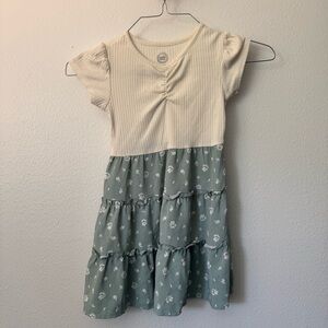 Wonder Nation Girls Tiered Dress XS (4-5) Green Floral & Cream Ribbed Top $8